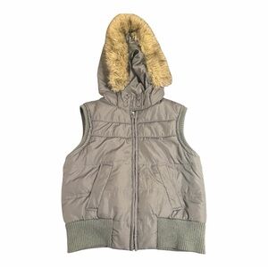 Aeropostale Gray Hooded Puffer Vest with Faux Fur Trim Sz. Large
